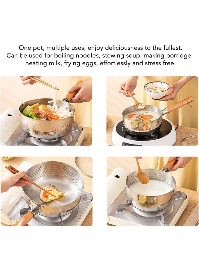 Sauce Pan, Non Stick Stainless Steel Saucepan with Long Wooden Handle, Small Japanese Milk Pot Pan for Soup, Noodles, Compatible for All Stove Top - Image 5